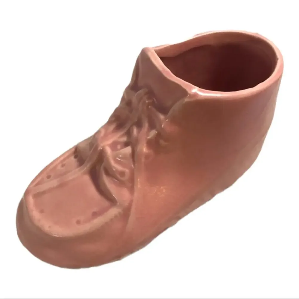 Pink VTG 40-50sCollectable Baby Bootie Vase/Planter/Storage BABY SHOWER DECOR - Picture 8 of 11